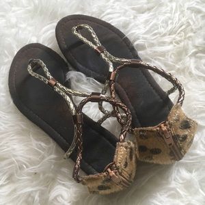 Leopard and bronze sandals